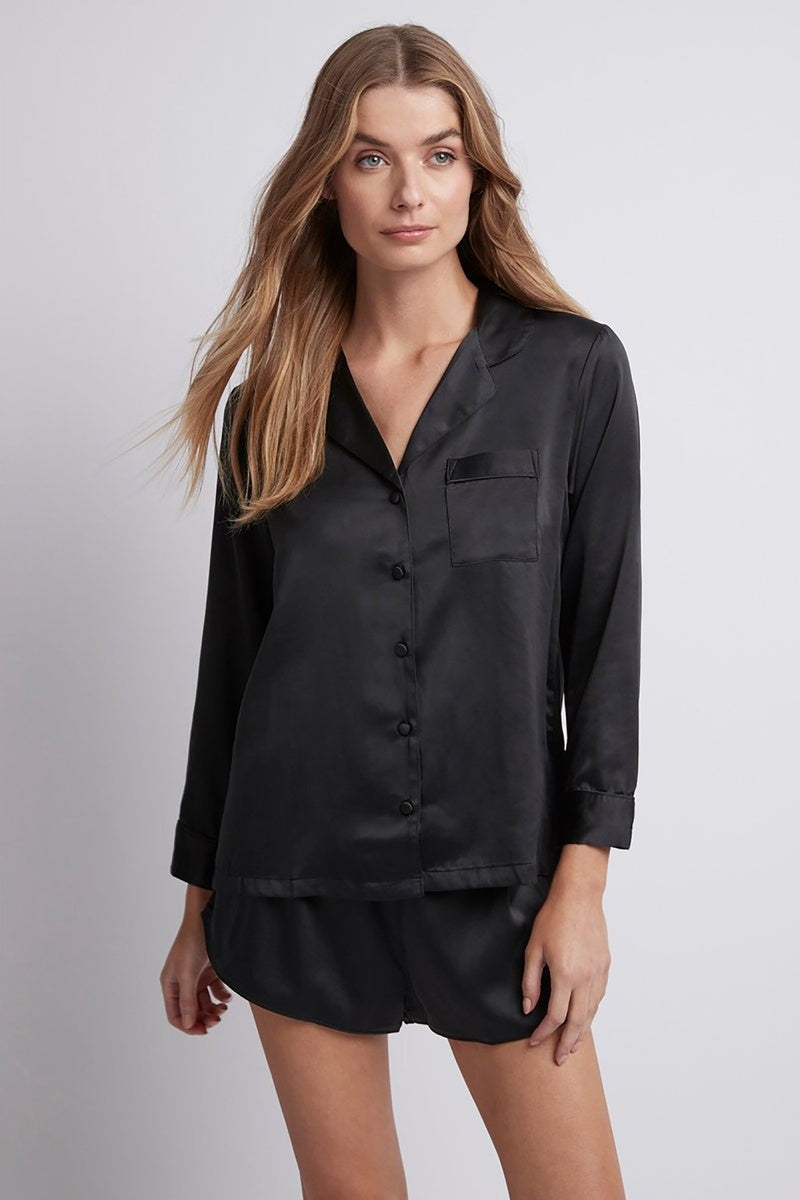 Toni Short Sleeve Personalised Satin Womens Pyjamas Black