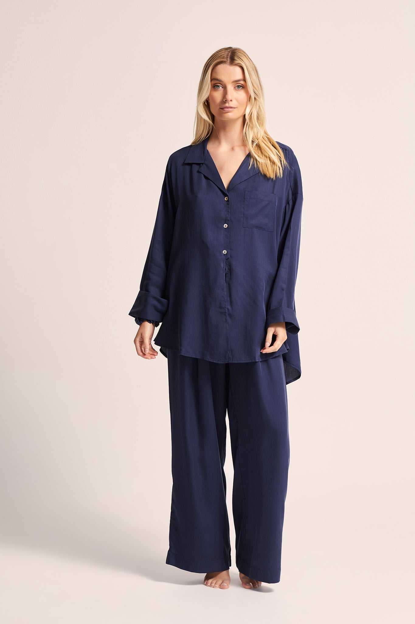 Genevieve Luxury Oversized Tencel™ Pyjama Set Navy | Homebodii ...
