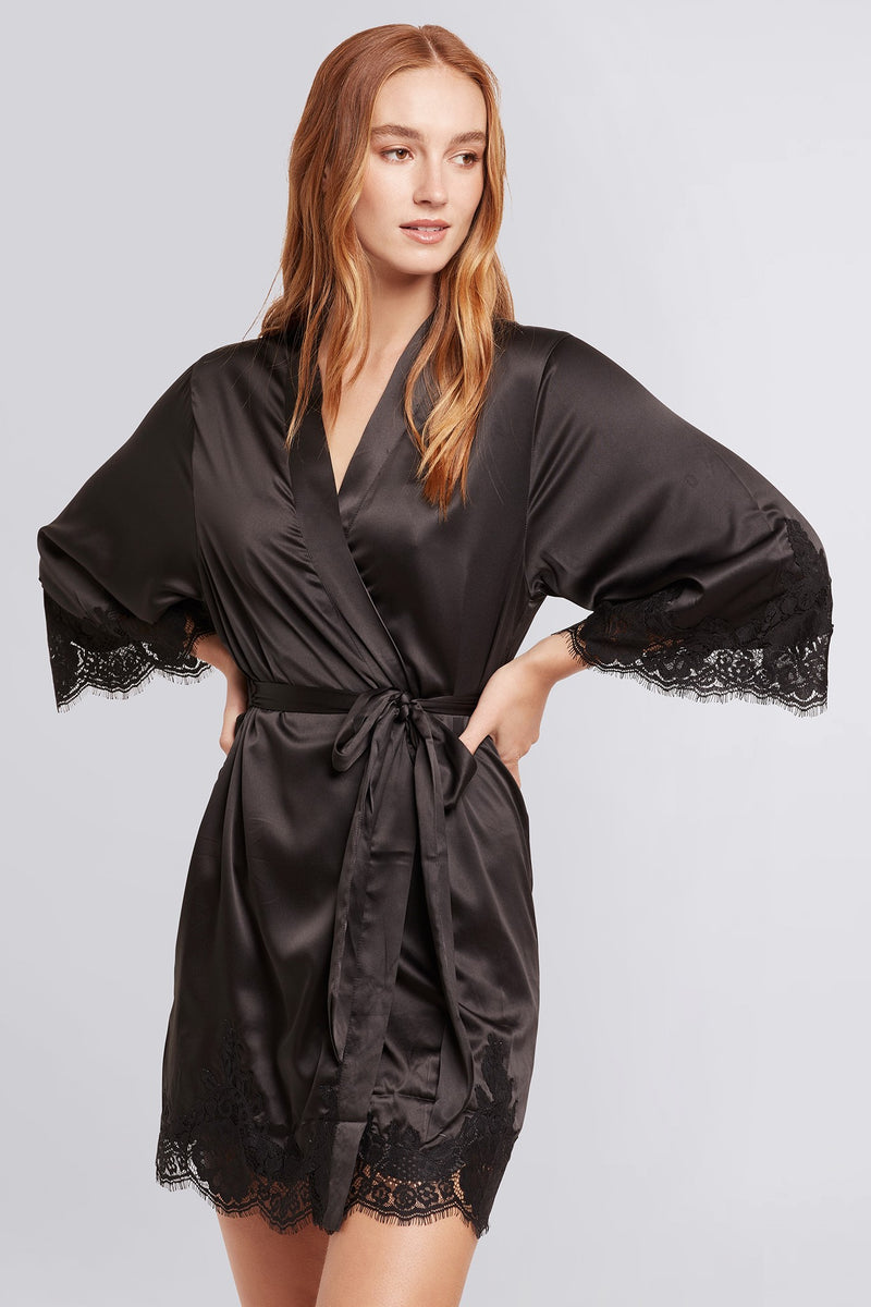 Olivia Luxury Satin Personalised Womens Robe Black | Homebodii ...