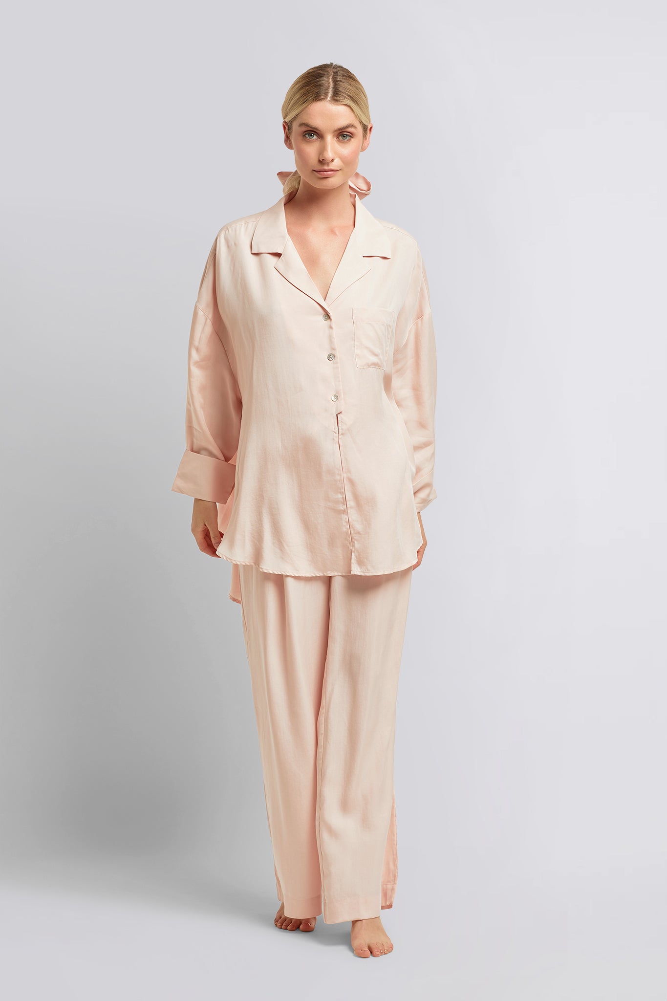 Genevieve Luxury Oversized Tencel™ Pyjama Set Blush | Homebodii ...