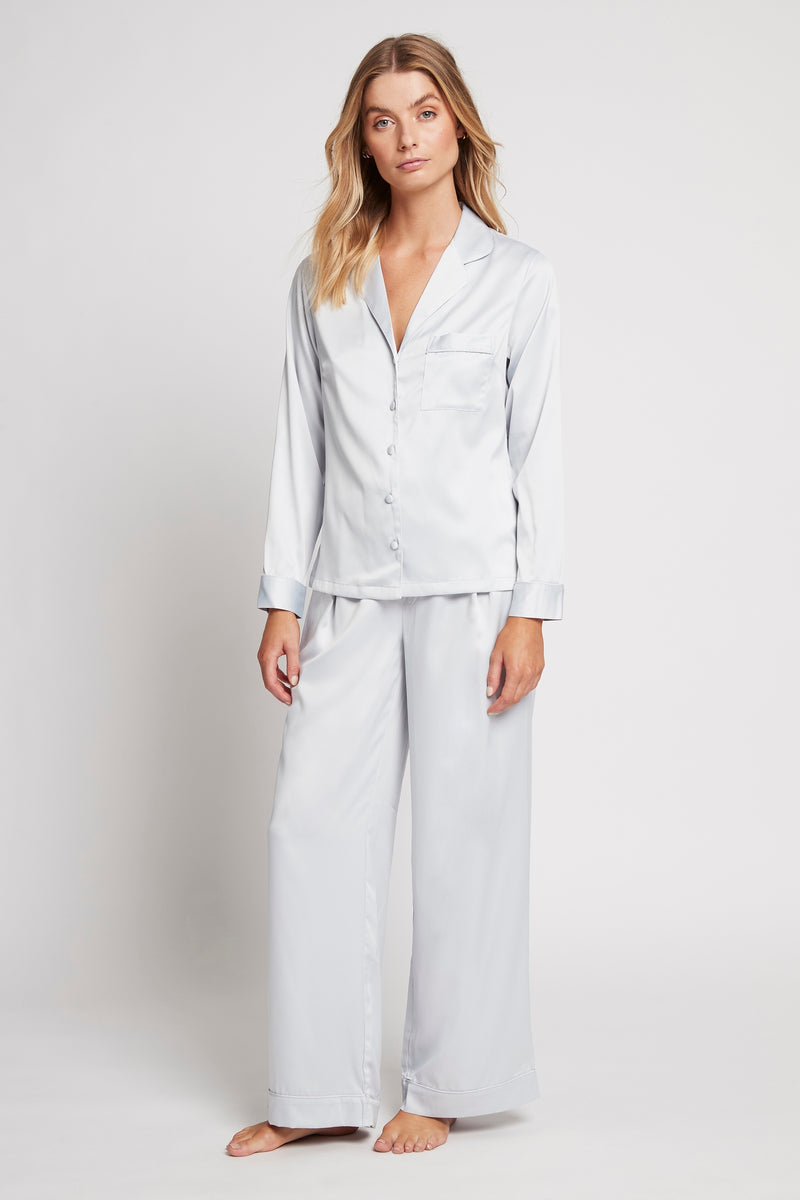 Toni Womens Personalised Satin Pyjama Lounge Set Eggshell Blue ...