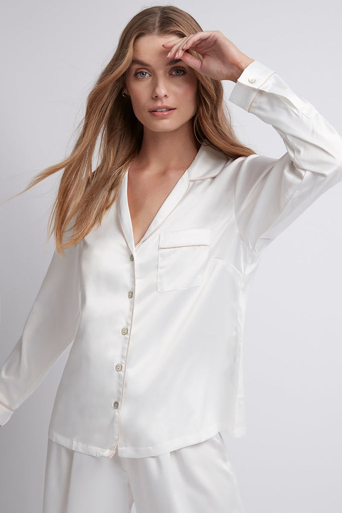 Sabrina Womens Personalised Satin Long Pyjama Set White With Blush ...