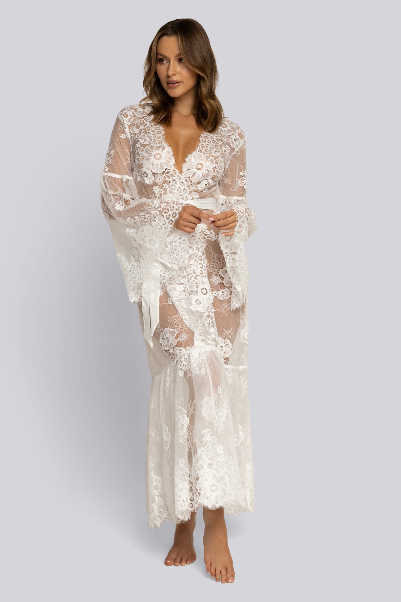 Floor length lace robe best sale