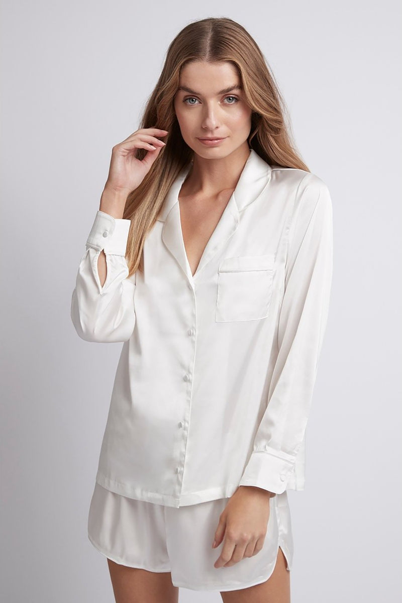 Toni Long Sleeve Satin Personalised Womens Pyjamas White | Homebodii ...